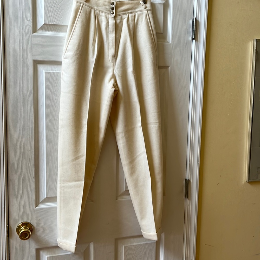 Vintage 80s Winter white 100% wool hi-waisted pants, Size 8